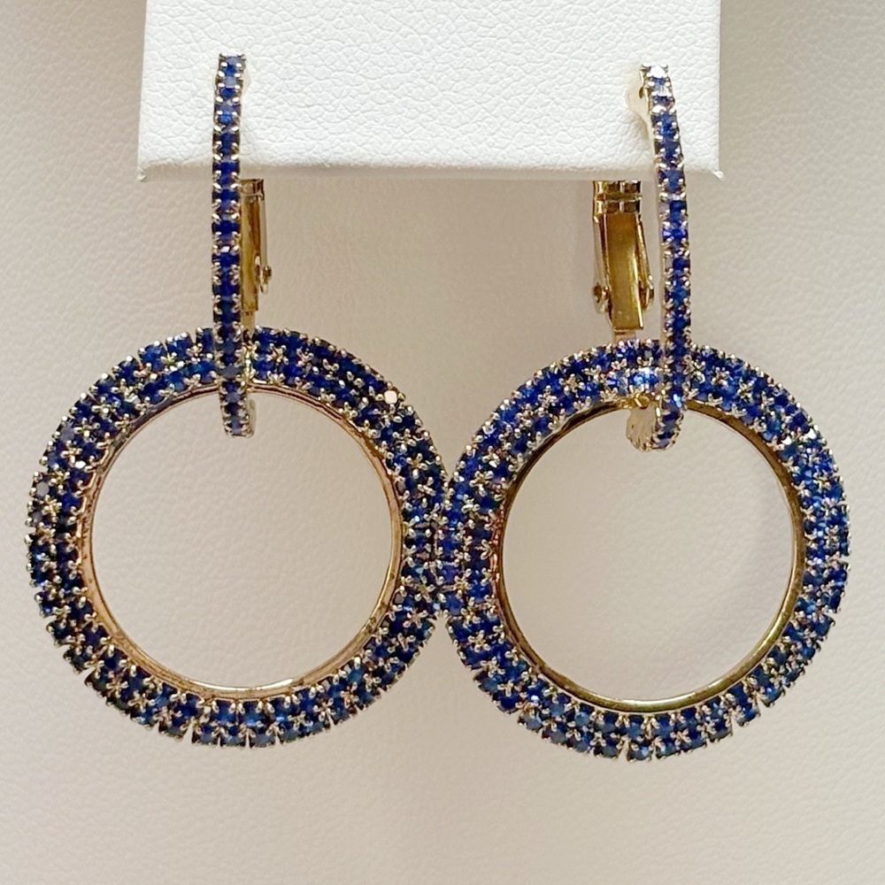 NWT Blue & Gold 2-in-1 Rhinestone Hoop Earrings